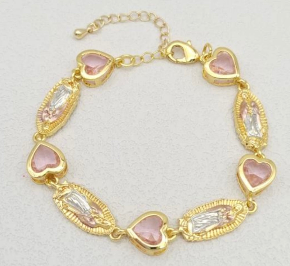 Pink Hearts , Rose Gold Virgencita bracelet