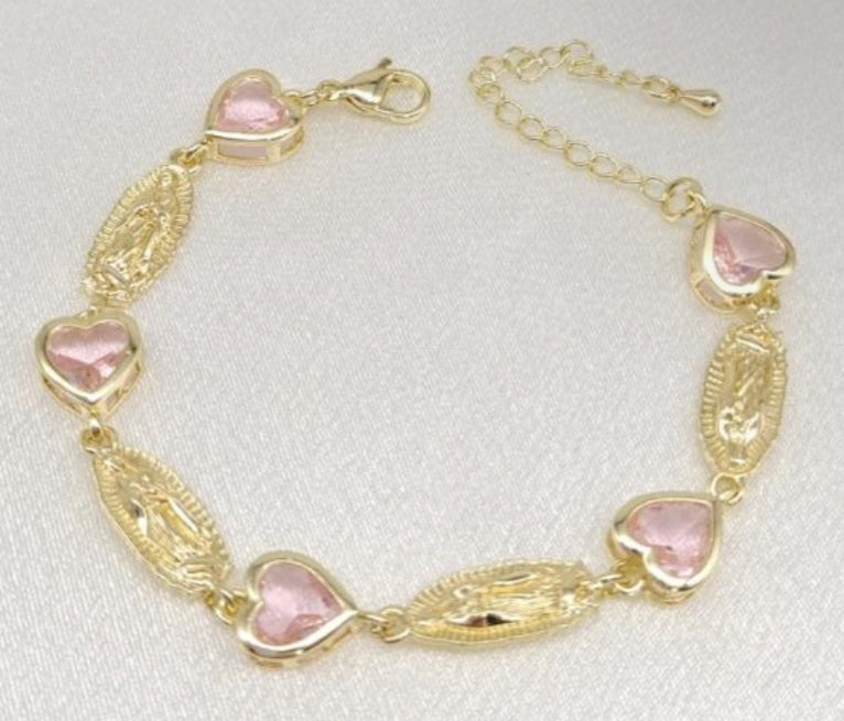 Virgencita bracelet with Pink hearts