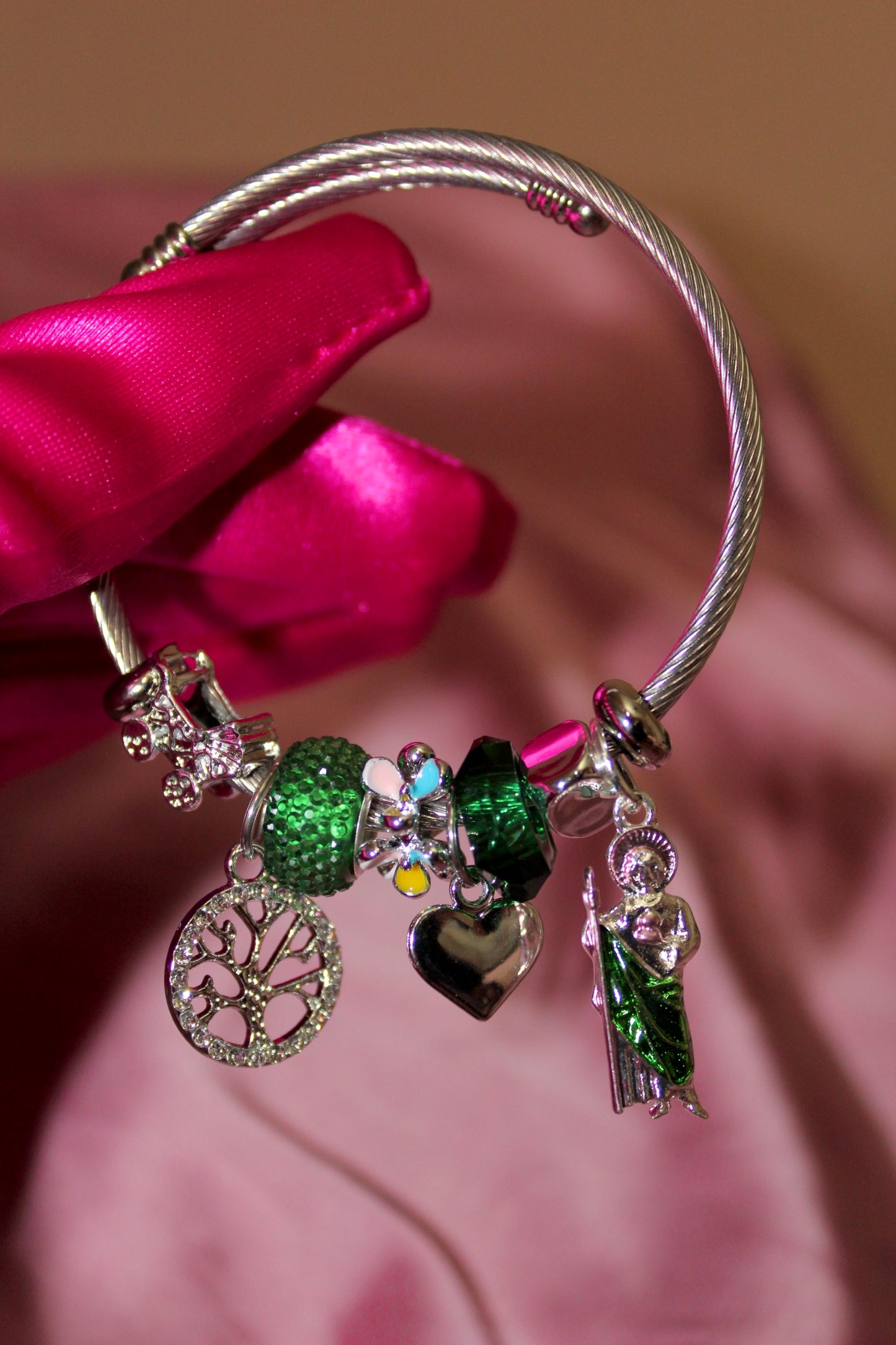 Silver/Green San Judas Bracelet