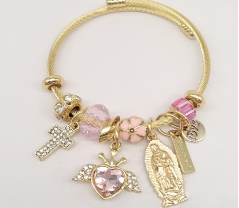Pink Virgencita charm bracelet