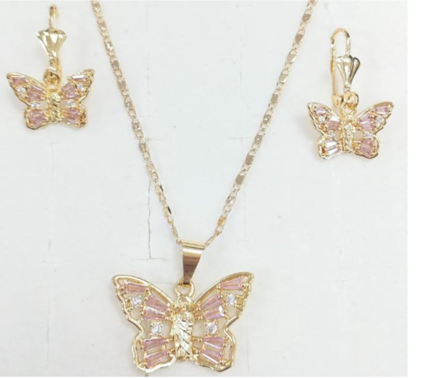 Pink/Purple San Judas earrings & necklace set