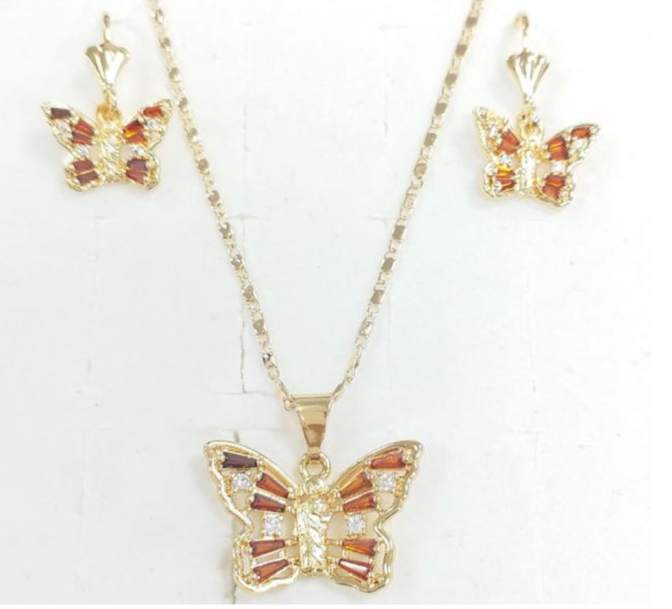 Red San Judas earrings & necklace set