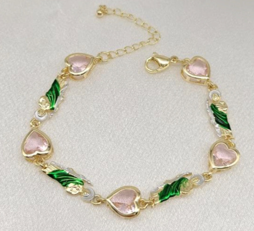 San Judas Bracelet with Pink hearts