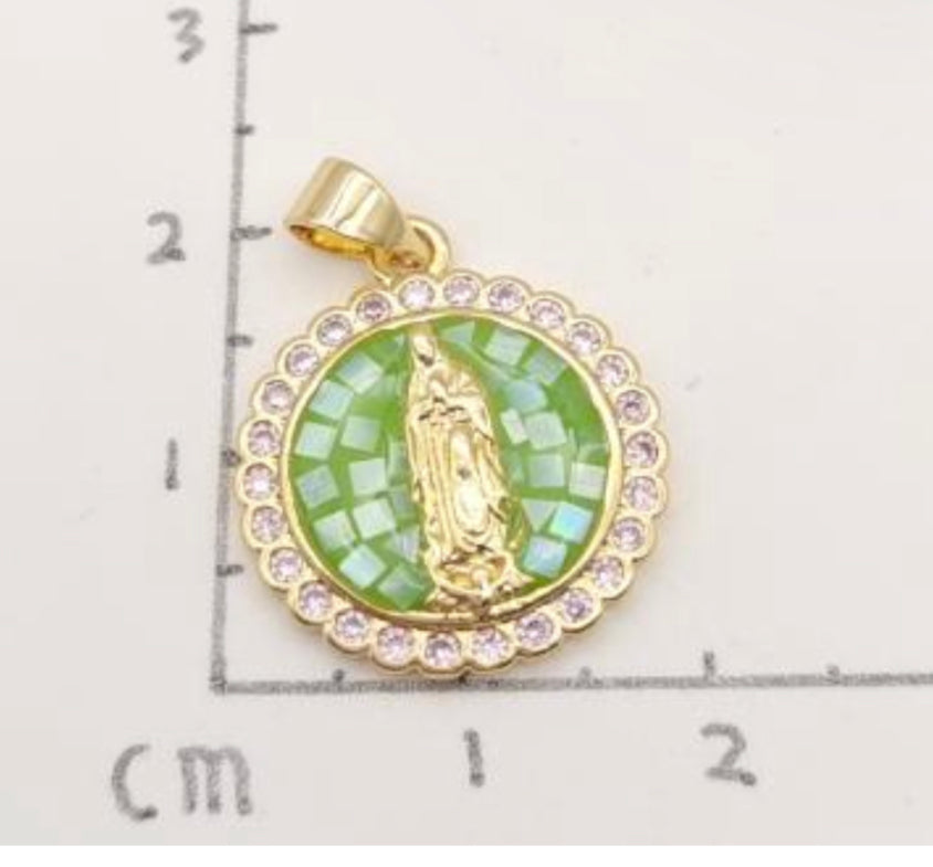 Green/Pink Virgencita necklace