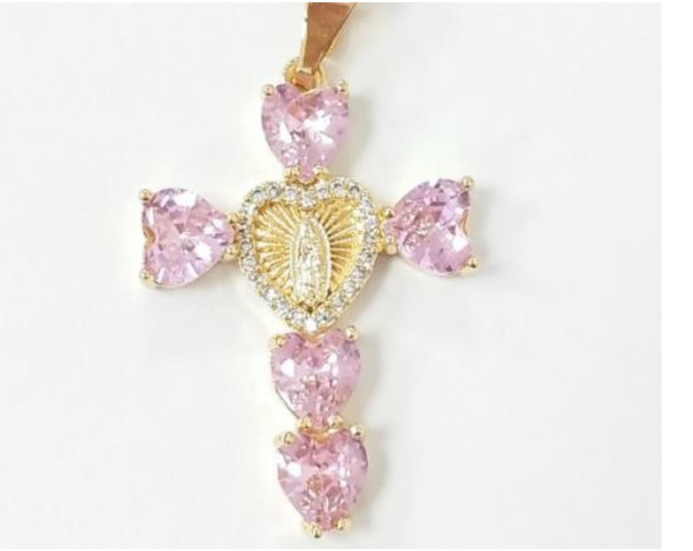 Mini Pink Heart shaped cross