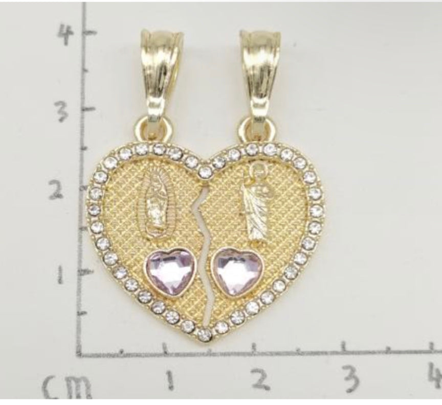 Virgencita and San judas heart necklace