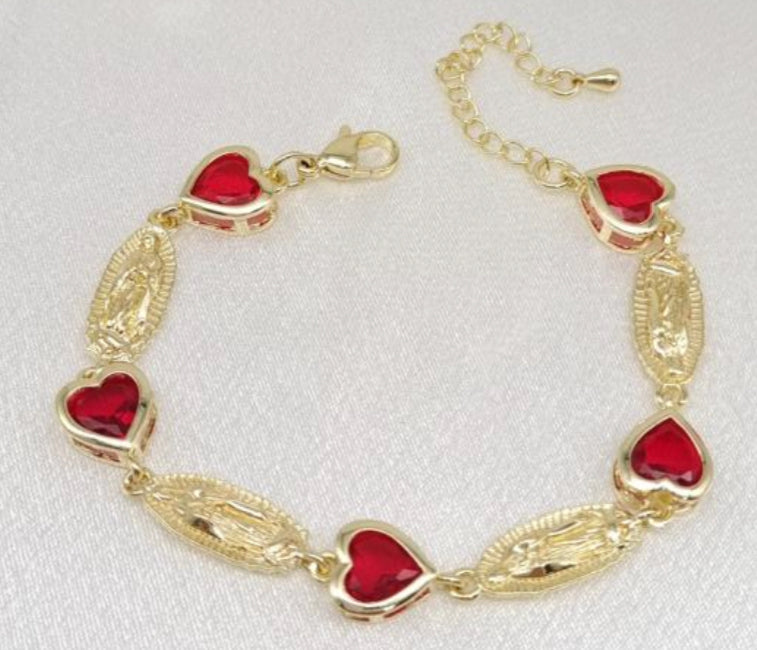 Virgencita Bracelet With Red Hearts