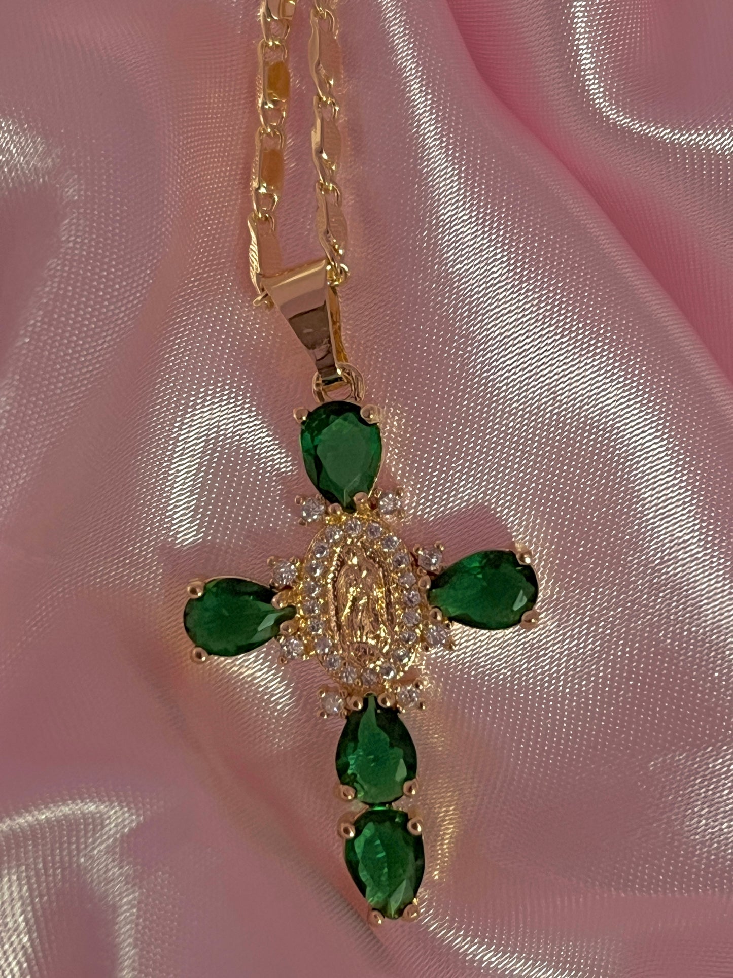 Mini green virgencita cross