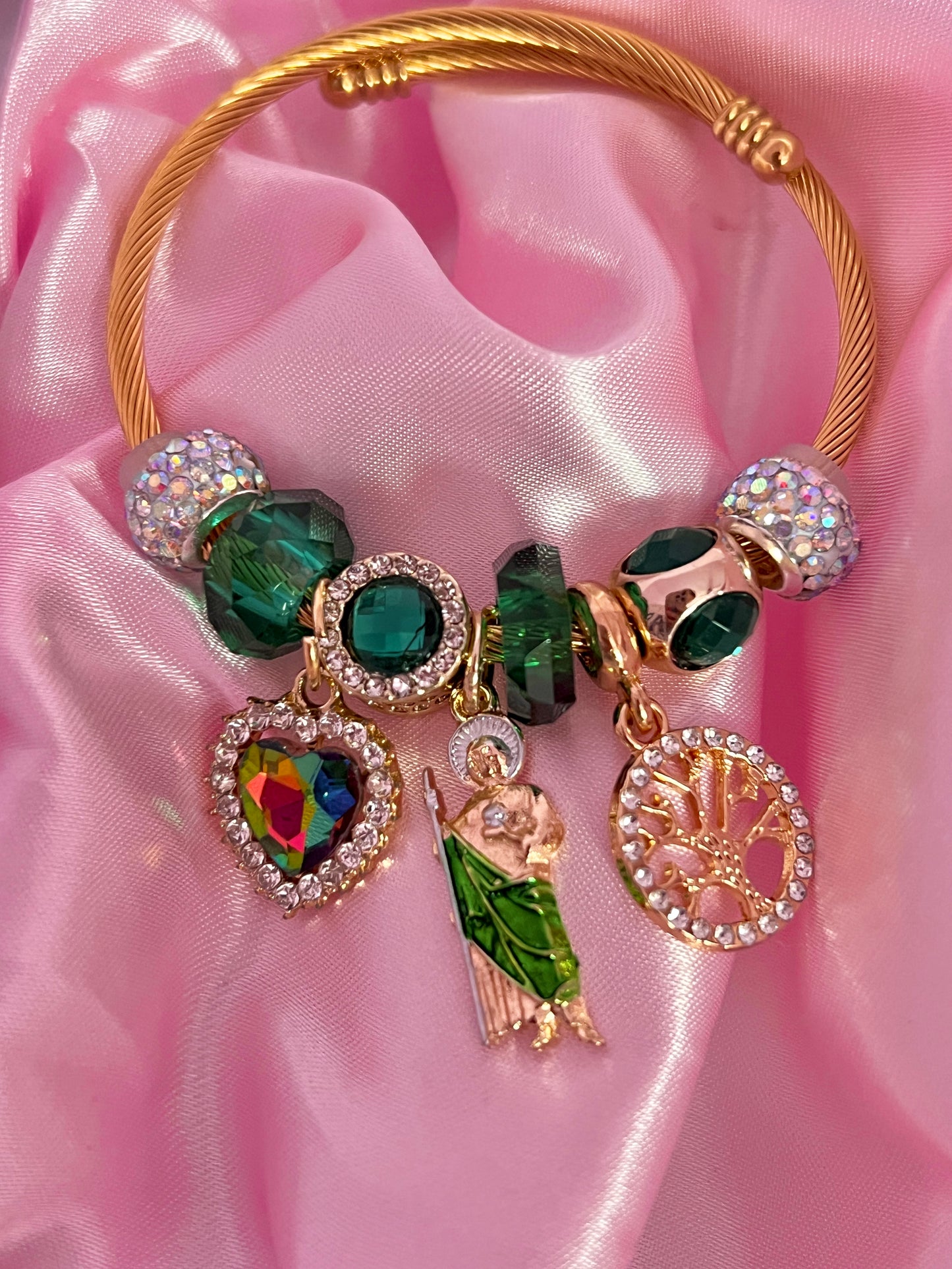 Green san judas charm bracelet