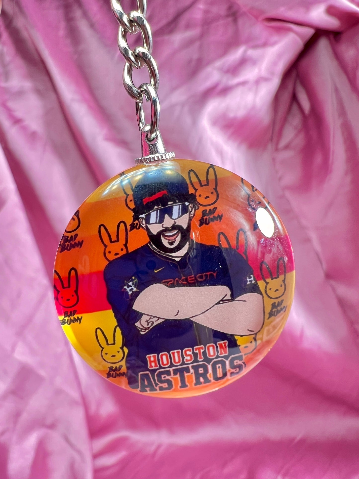 Astros bad bunny glass keychain