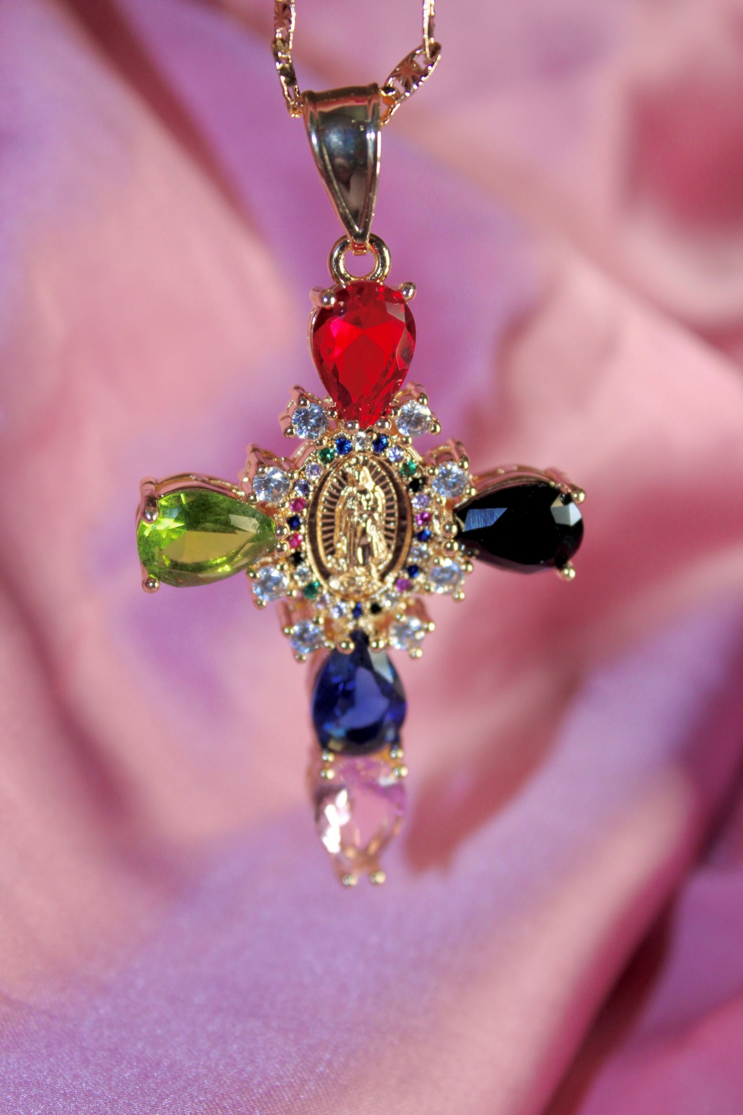 Multi colored virgencita Cross