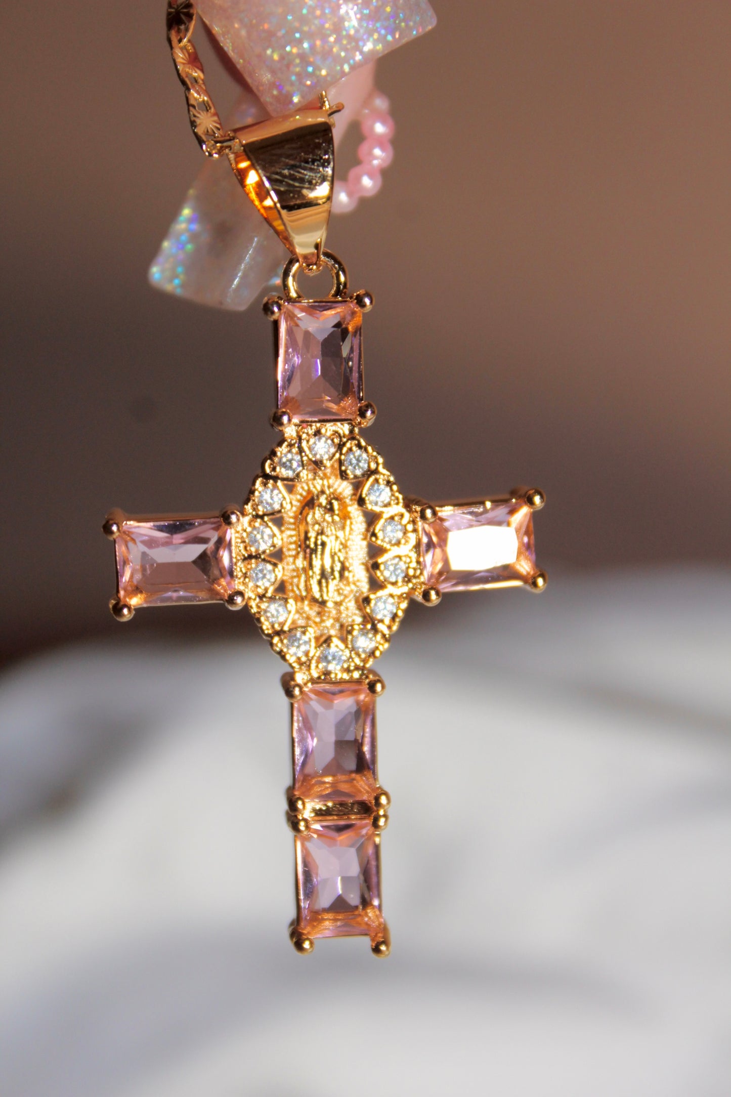 Pink cross with hearts