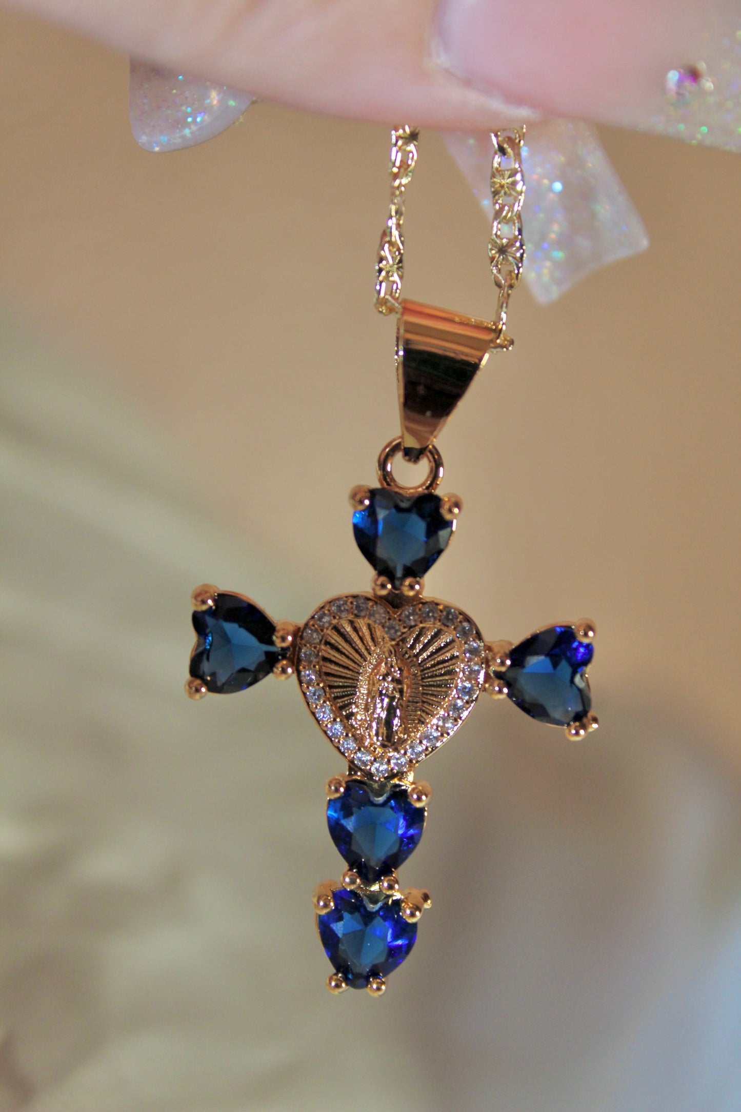 Dark Blue Heart shaped cross