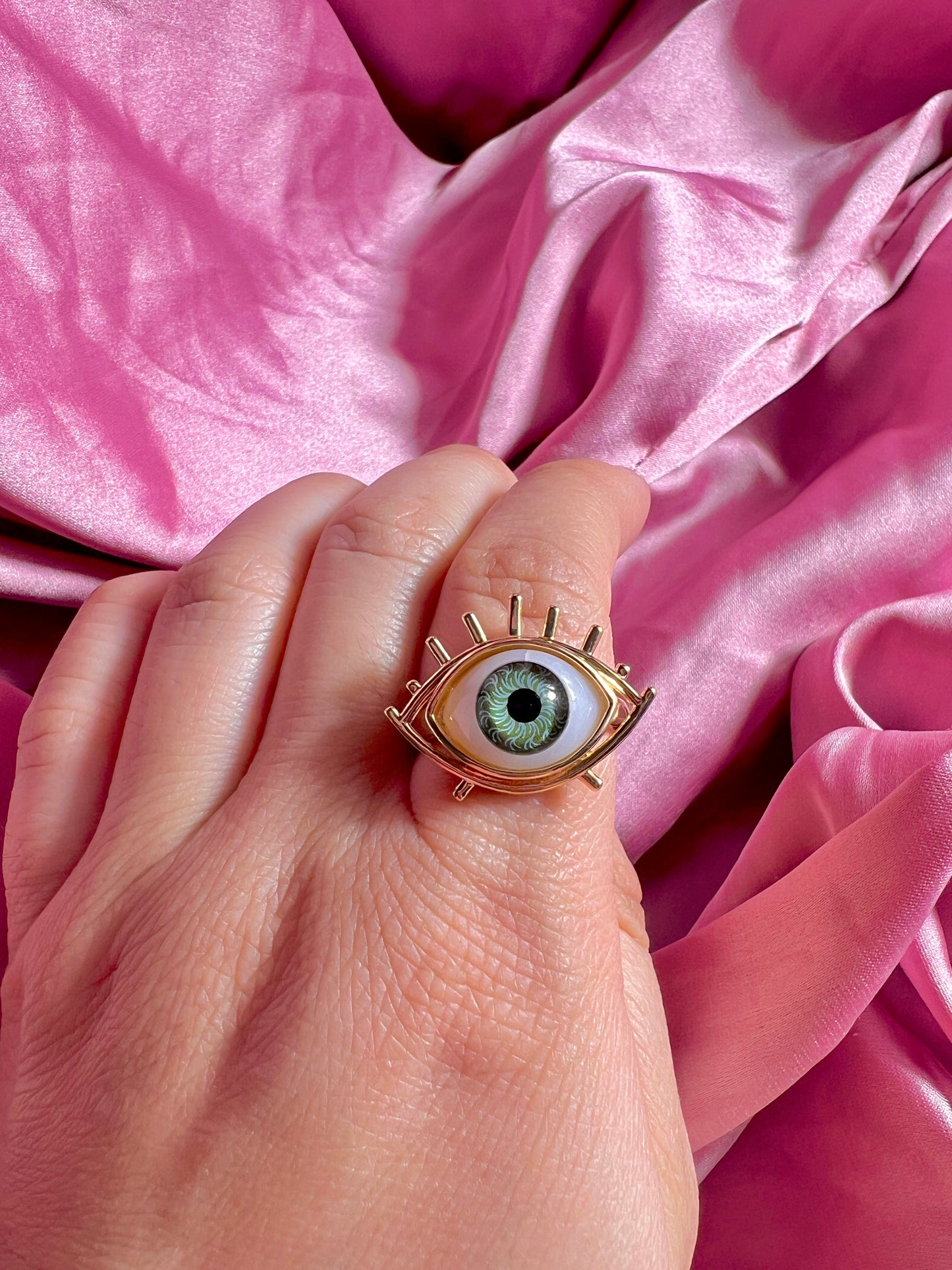 Green evil eye adjustable ring
