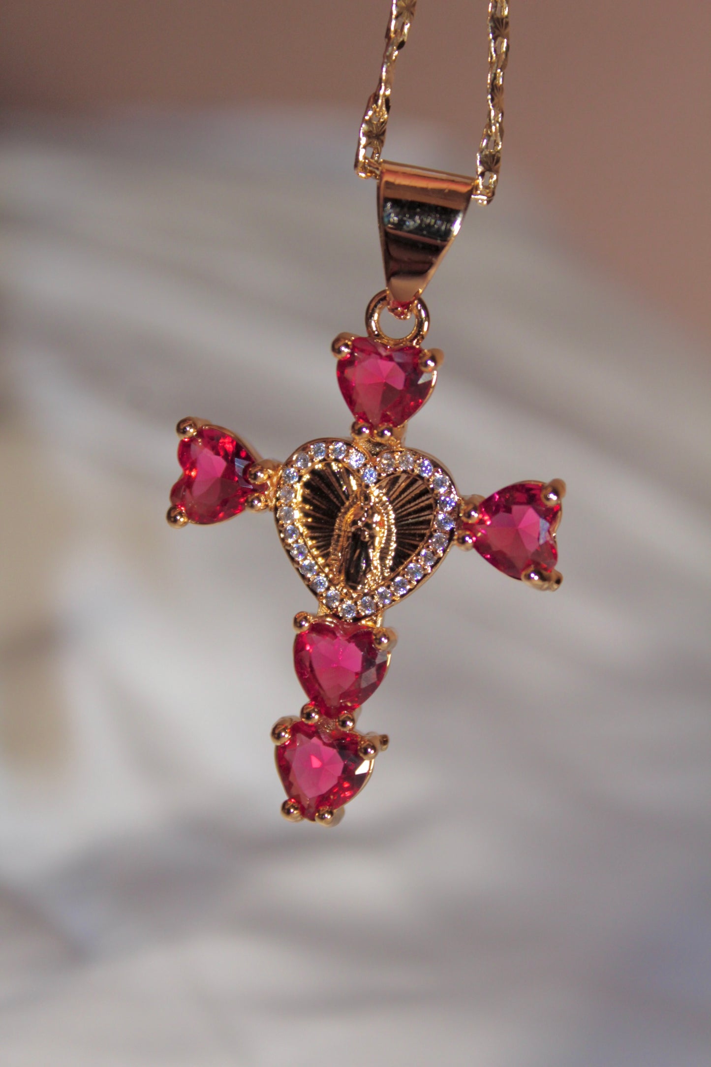 Red/Hot Pink heart shaped cross