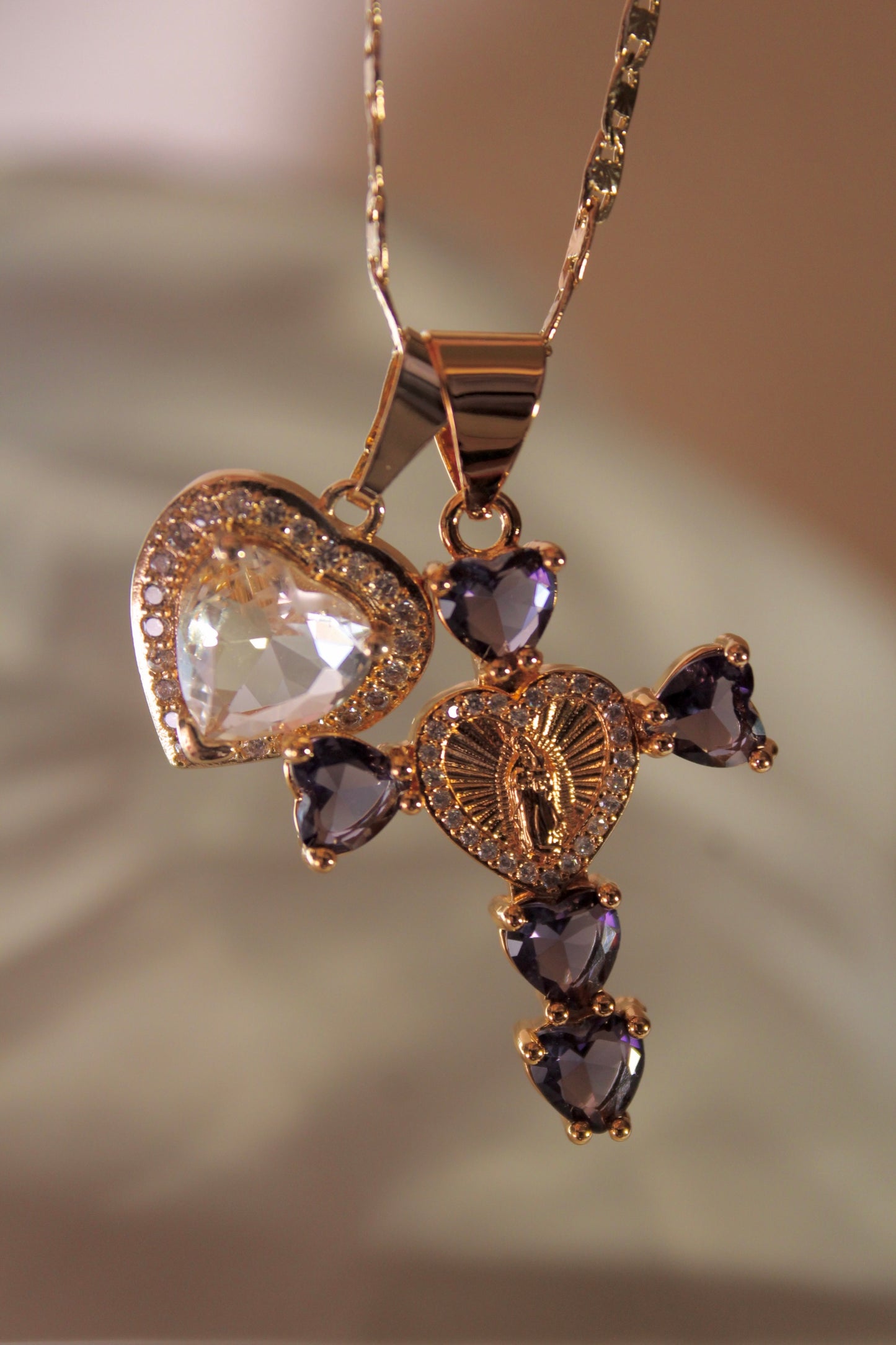 Purple heart shaped heart with silver heart