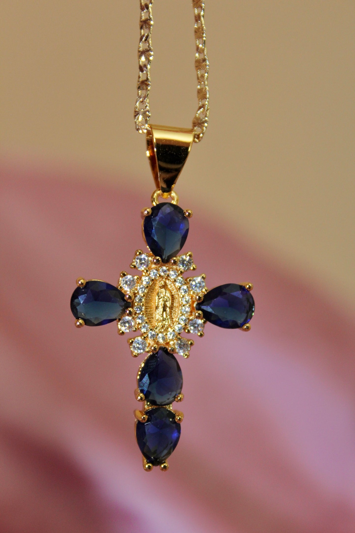 Dark Blue Cross Virgin Mary