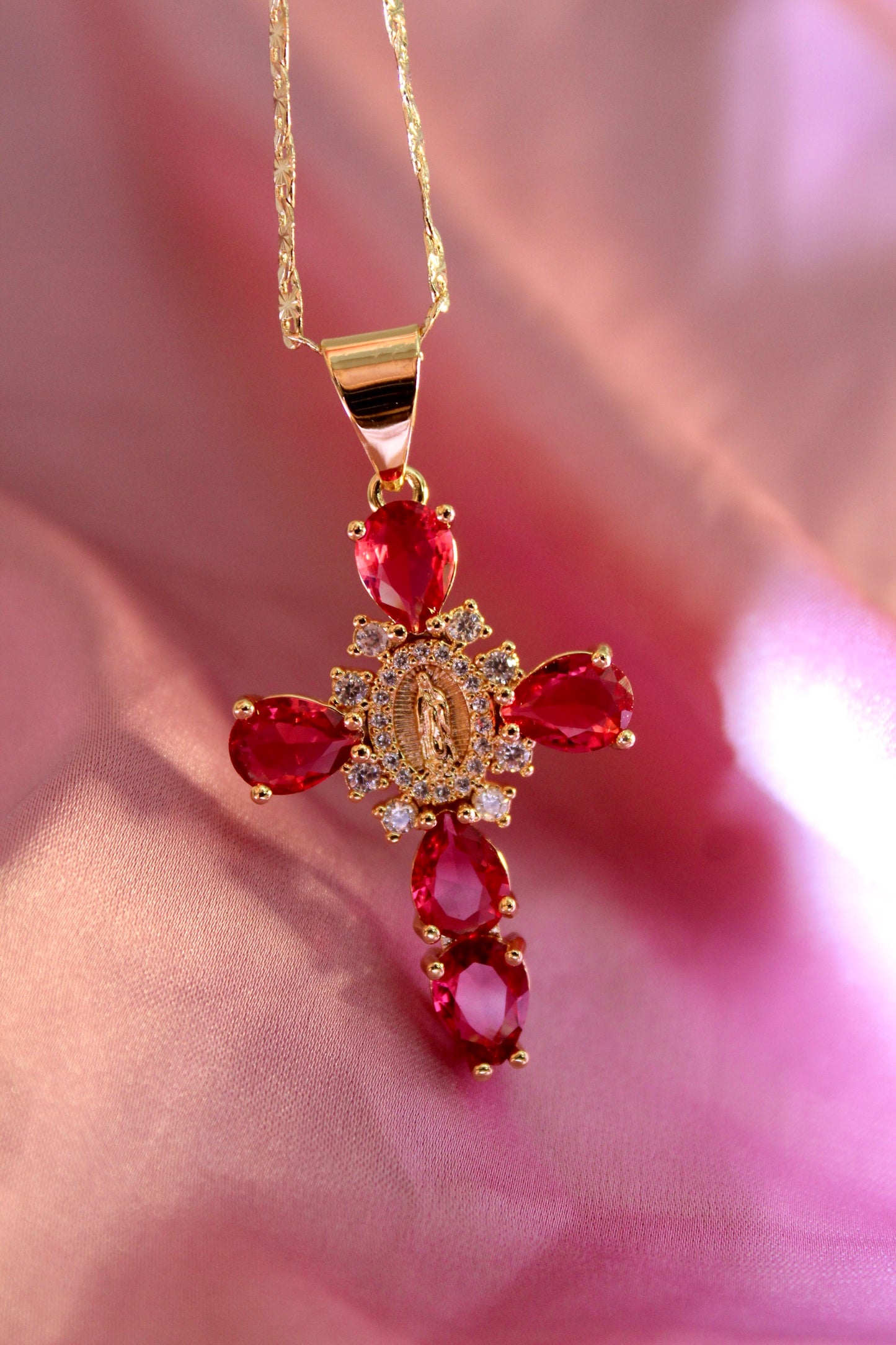 Red/Hot Pink Cross Virgin Mary