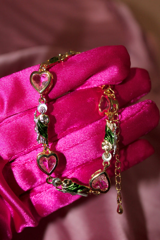 San Judas Bracelet with Pink hearts