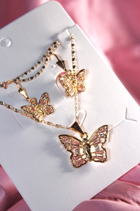 Pink/Purple San Judas earrings & necklace set