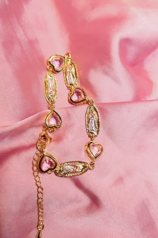 Pink Hearts , Rose Gold Virgencita bracelet