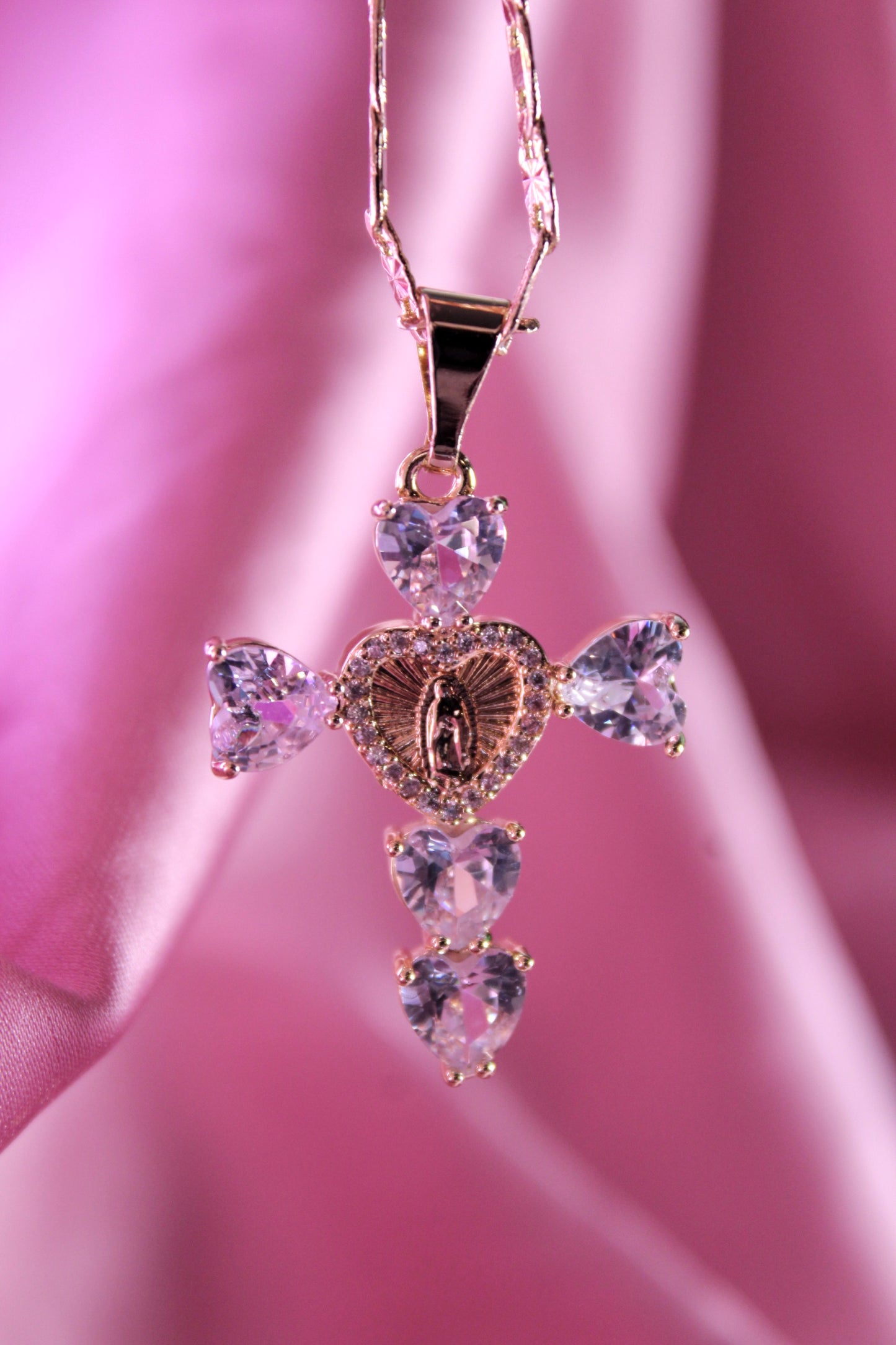 Silver heart shaped virgencita cross