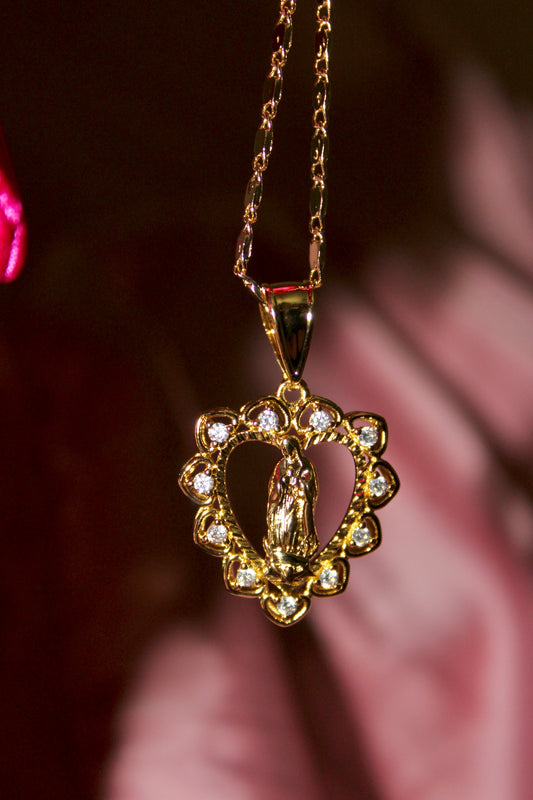 Virgencita heart necklace