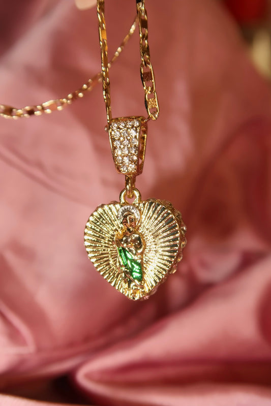 Heart shaped San Judas with Green heart