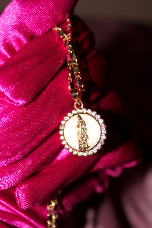 White/Pink virgencita necklace