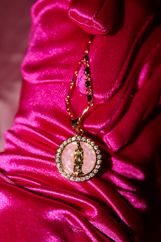 Pink virgencita necklace