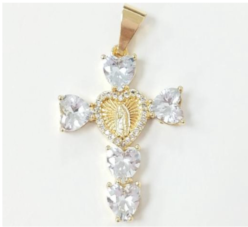 Silver heart shaped virgencita cross
