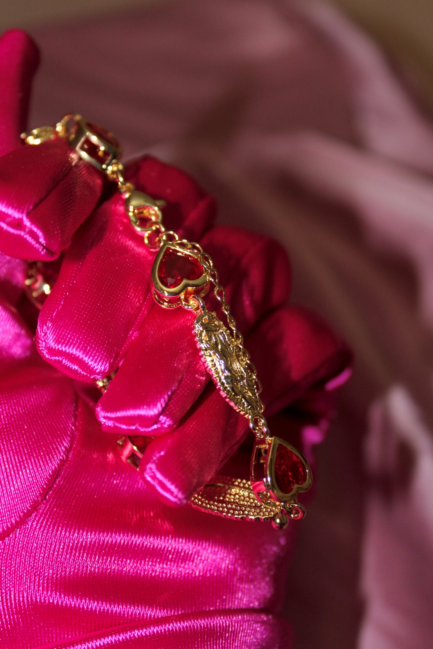 Virgencita Bracelet With Red Hearts