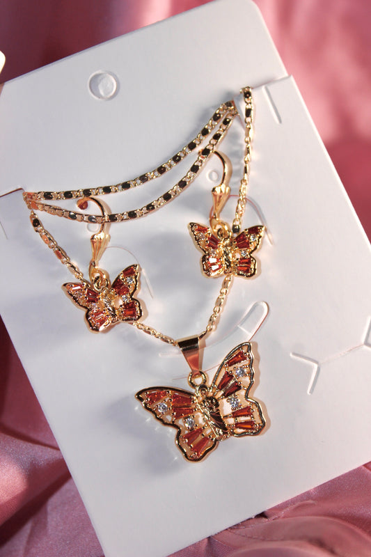 Red San Judas earrings & necklace set