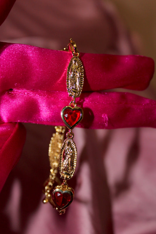 Virgencita Bracelet With Red Hearts