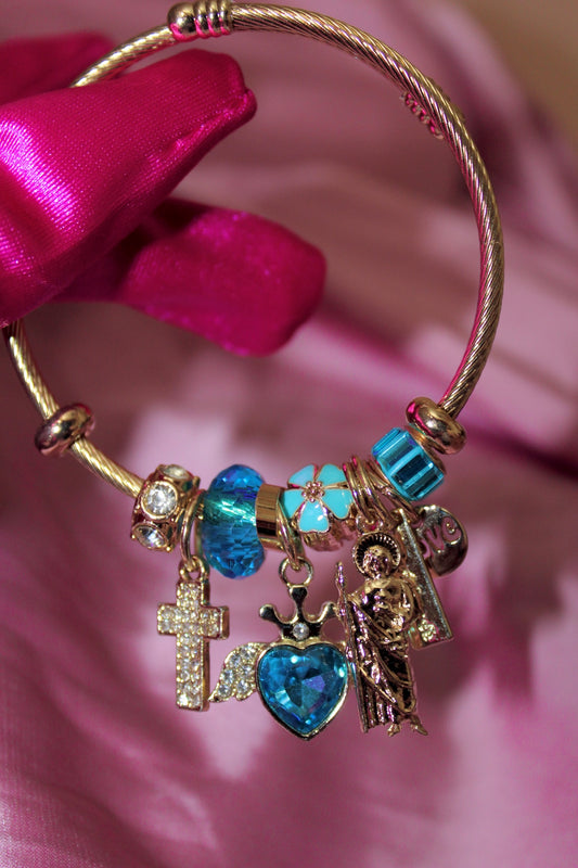 Blue Heart San Judas Charm Bracelet