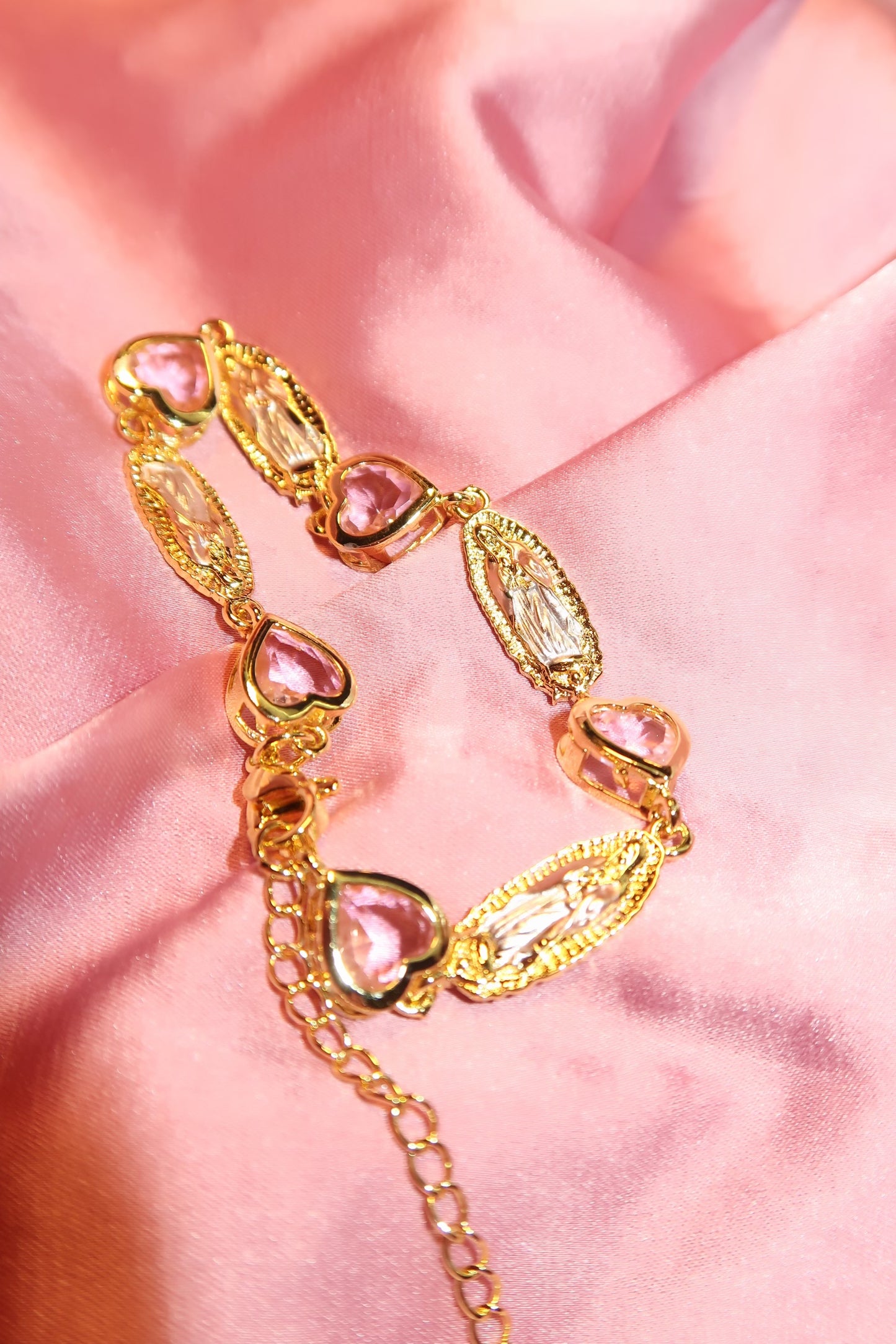 Pink Hearts , Rose Gold Virgencita bracelet