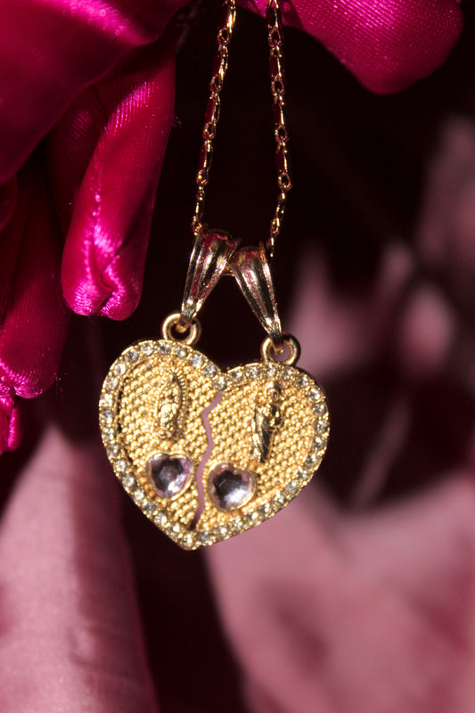 Virgencita and San judas heart necklace