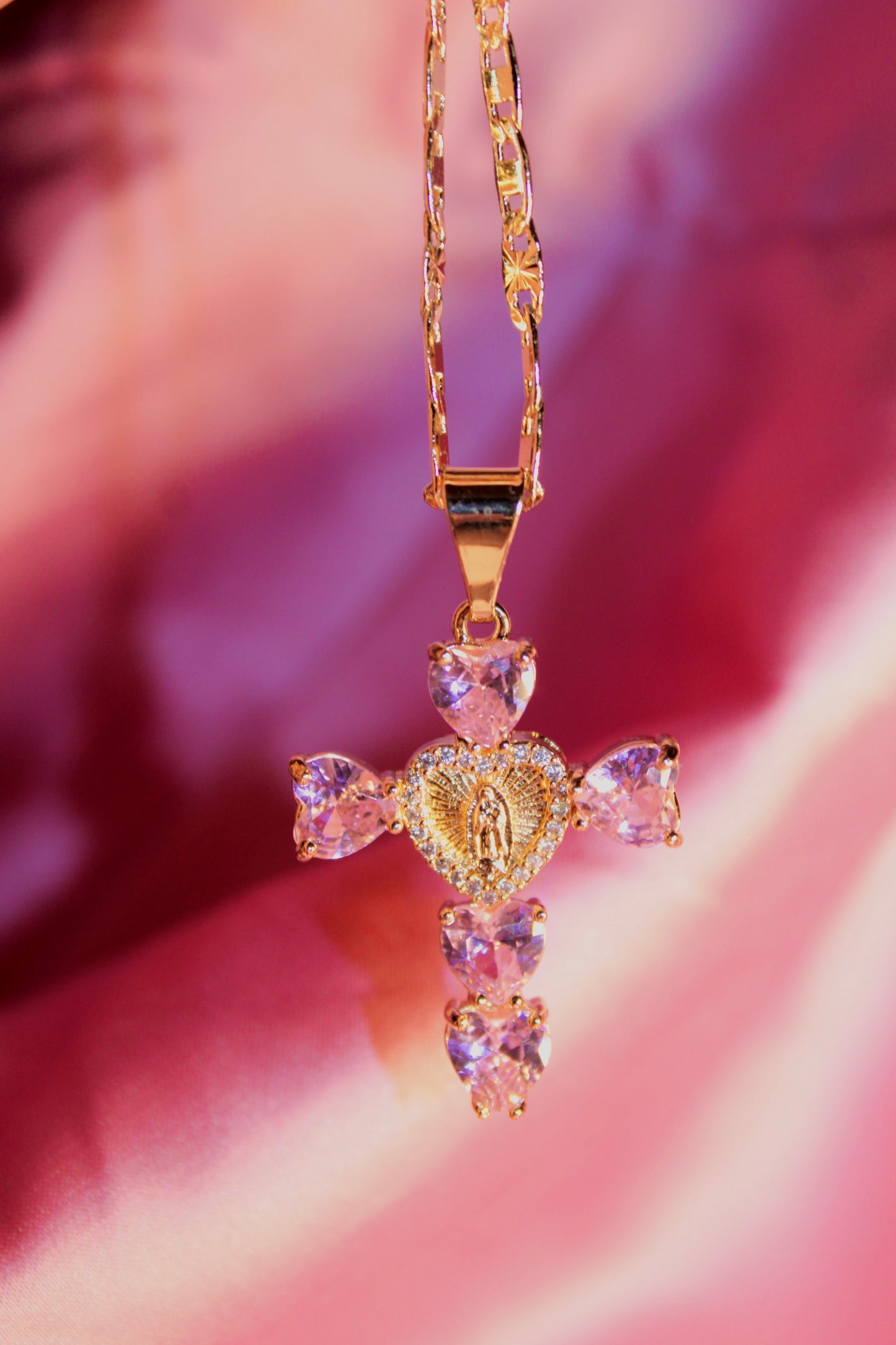 Mini Pink Heart shaped cross