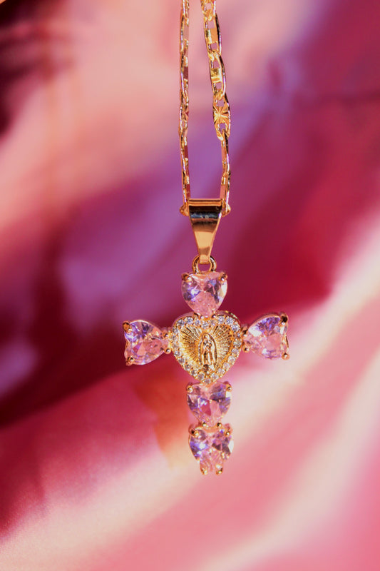 Mini Pink Heart shaped cross