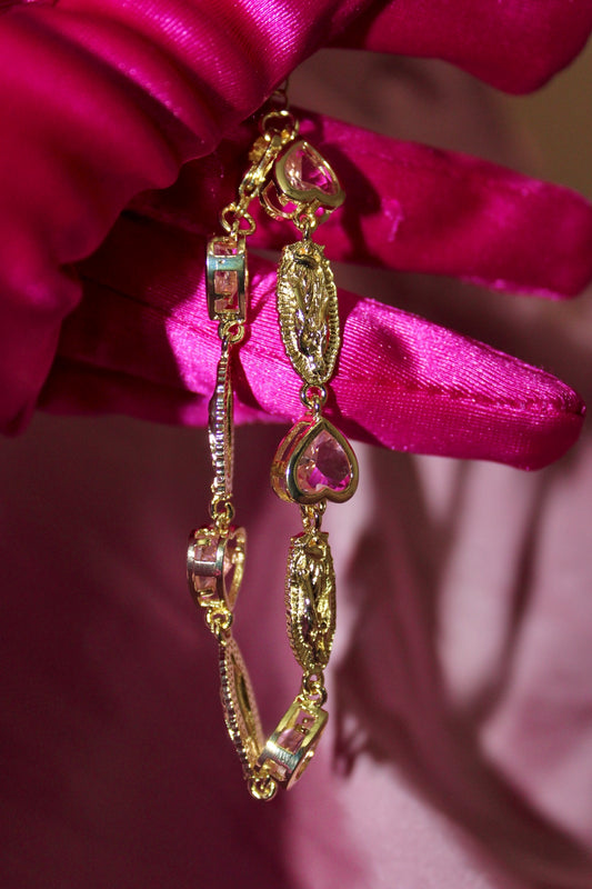 Virgencita bracelet with Pink hearts