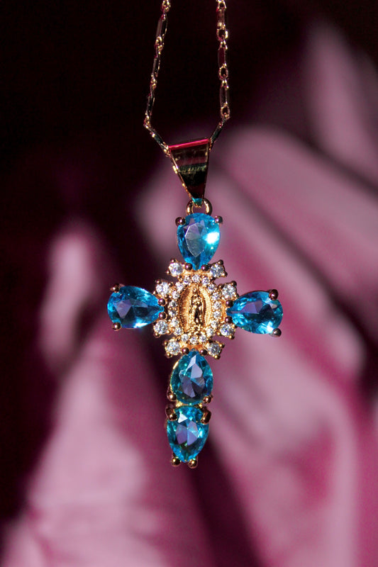 Blue Virgencita Cross