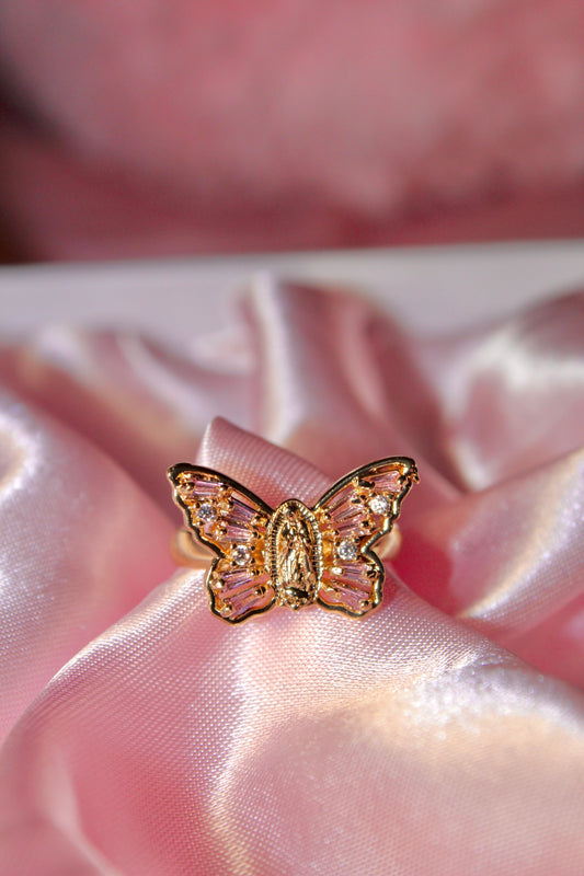 Pink butterfly adjustable RING