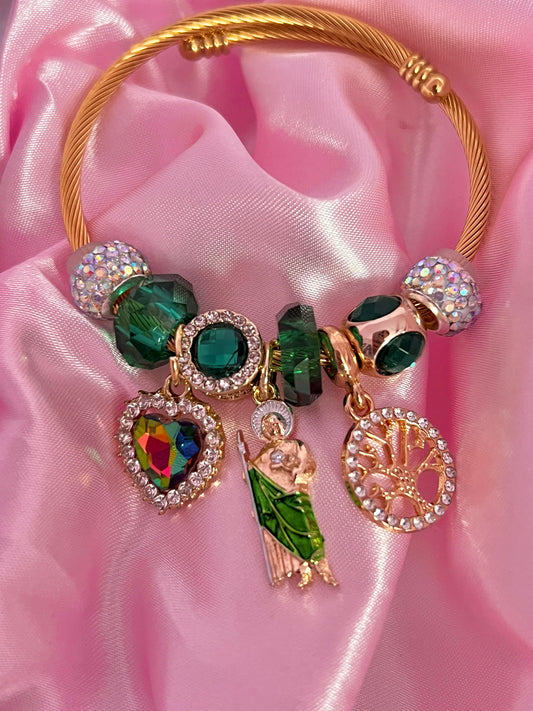 Green san judas charm bracelet