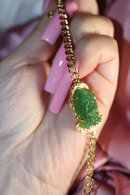 Green crystal virgencita BRACELET