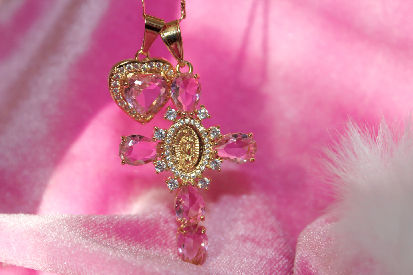 Pink Cross with pink heart