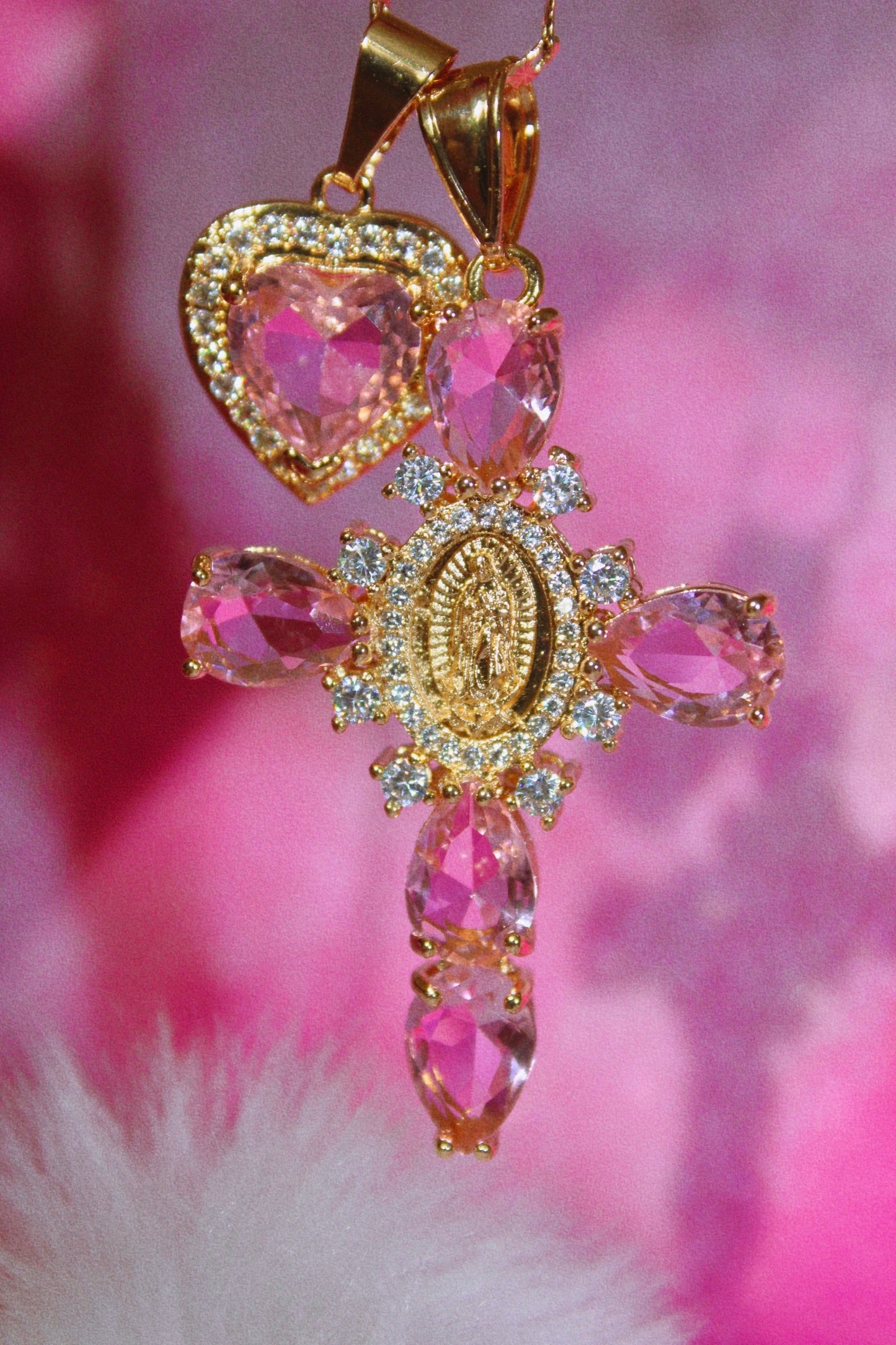 Pink Cross with pink heart