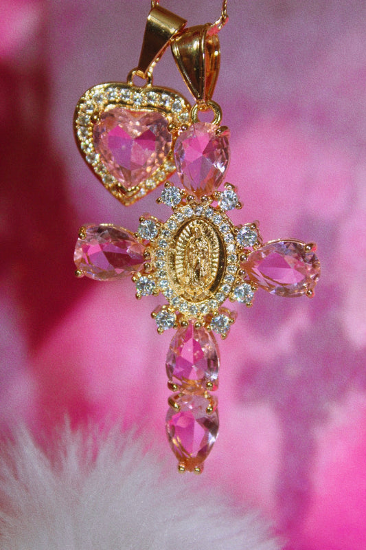 Pink Cross with pink heart