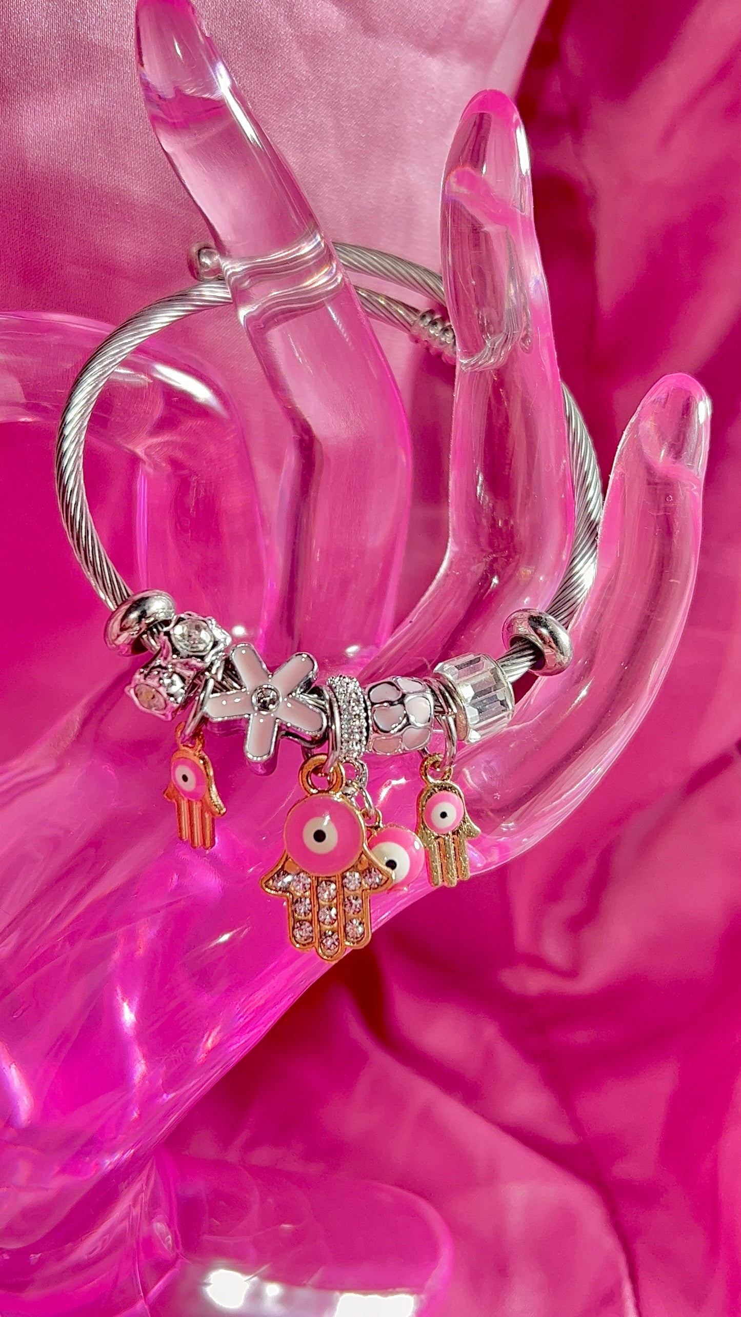 Pink evil eye Charm Bracelet ( ADJUSTABLE )