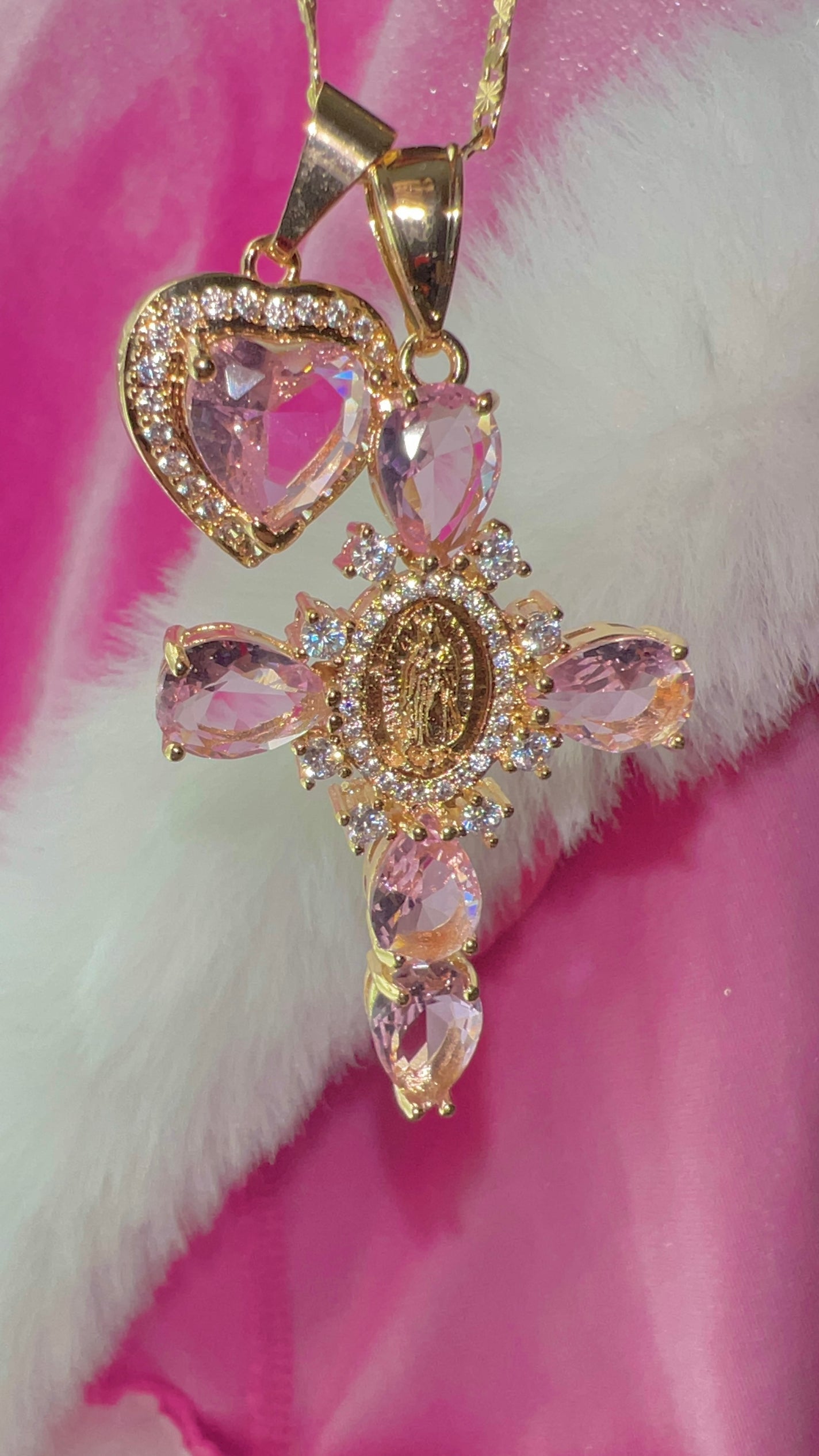Pink Cross with pink heart