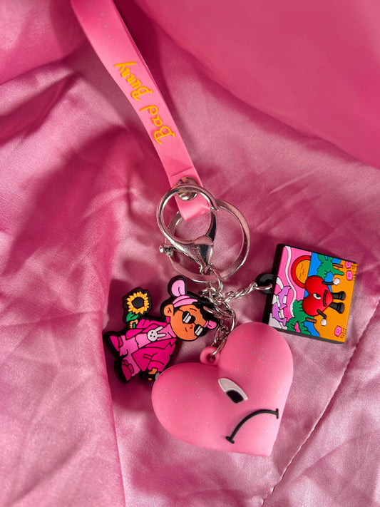 Pink with silver flakes bad bunny keychain